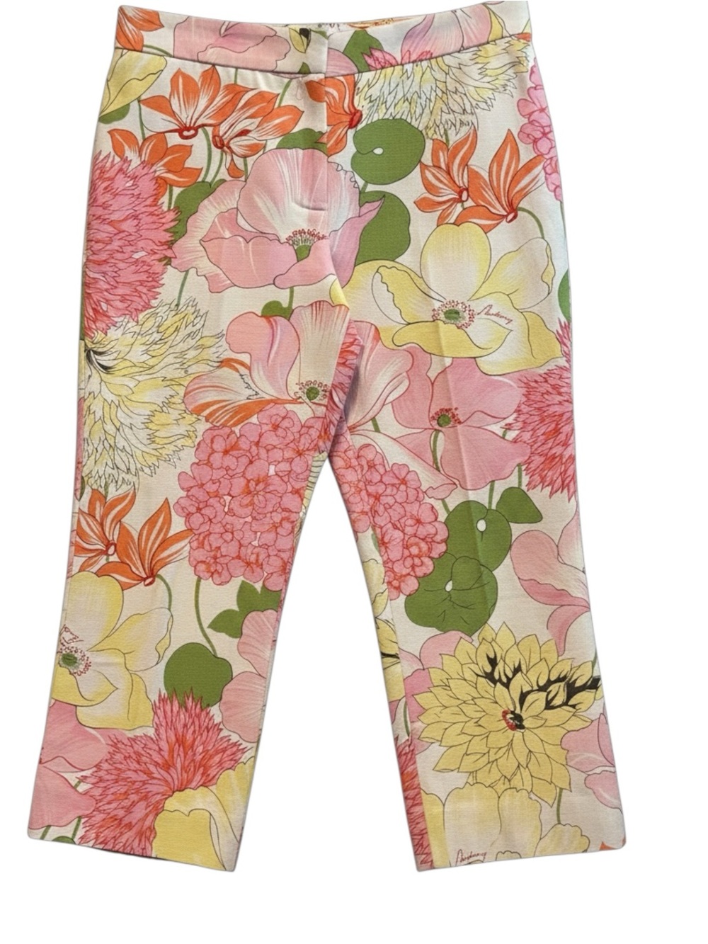 Burberry London Floral Print Women’s Size 4 Flat Front 100% Cotton Capris Pants